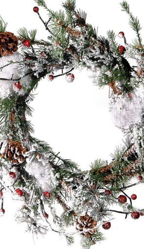 Χιονισμένο Χριστουγεννιάτικο Στεφάνι Με Γκί 50cm