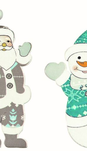 Ξύλινο Κρεμαστό Χριστουγεννιάτικο Στολίδι 8cm ,Σετ 4 Τεμαχίων,(2 Σχέδια)