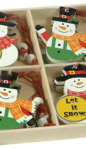 Ξύλινα Κρεμαστά Χριστουγεννιάτικα Στολίδια 5 x 6(h)cm ,Σέτ 12 Τεμαχίων