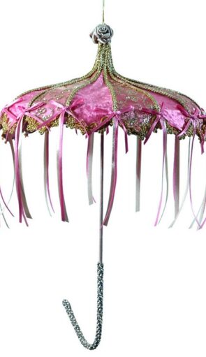 Ρόζ Κρεμαστή Χριστουγεννιάτικη Ομπρέλα 45cm