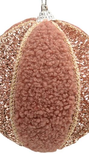 Ρόζ Λούτρινη Χριστουγεννιάτικη Μπάλα 8cm