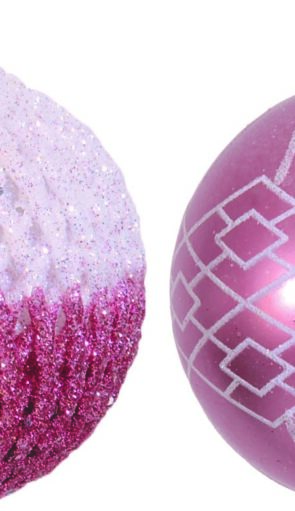 Ρόζ Χριστουγεννιάτικες Μπάλες 2 Σχέδια ,Σέτ 6 Τεμαχίων 8cm