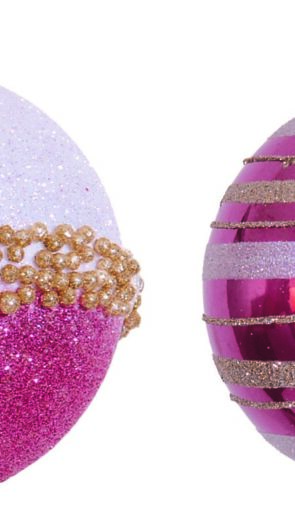 Ρόζ Χριστουγεννιάτικες Μπάλες 2 Σχέδια ,Σέτ 4 Τεμαχίων 10cm