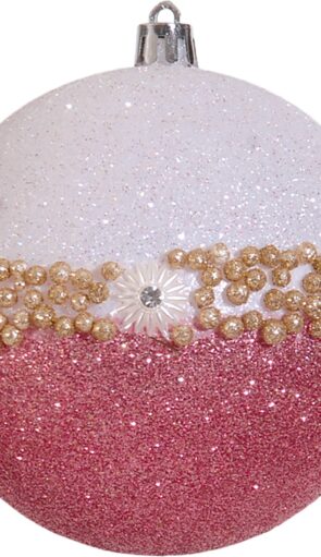 Ρόζ Χριστουγεννιάτικες Μπάλες 2 Σχέδια ,Σέτ 4 Τεμαχίων 10cm