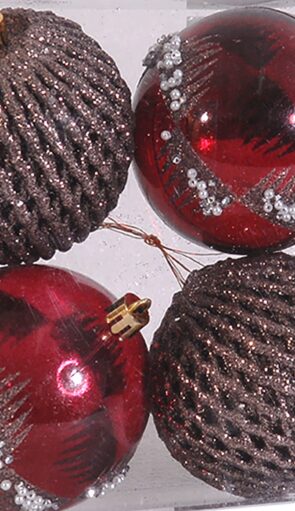 Μώβ  Πλαστική Χριστουγεννιάτικη Μπάλα 8cm,2 Σχέδια ,Σέτ 4 Τεμαχίων