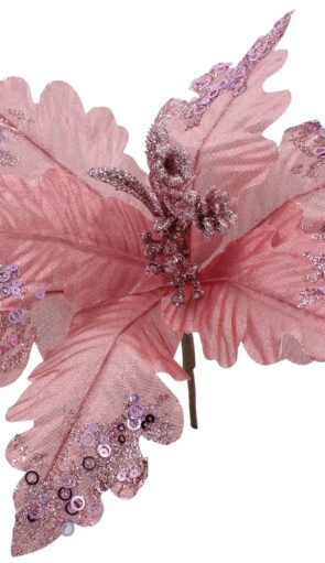 Ρόζ Χριστουγεννιάτικο Διακοσμητικό Λουλούδι 31cm