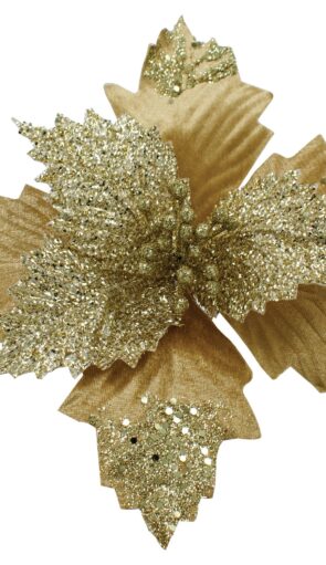Χρυσό Χριστουγεννιάτικο Διακοσμητικό Λουλούδι 28cm