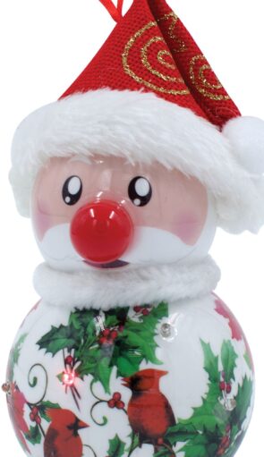 Κόκκινη Πλαστική Χριστουγεννιάτικη Μπάλα Με Led Φώς Μπαταρίας 8 x 8 x 15cm