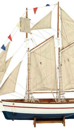 Ξύλινο Παραδοσιακό Καράβι 70cm ,Χρώμα Λευκό Μπλέ