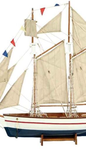 Ξύλινο Παραδοσιακό Καράβι  ,Χρώμα Λευκό - Μπλέ 90 x 17 x 82(h)cm