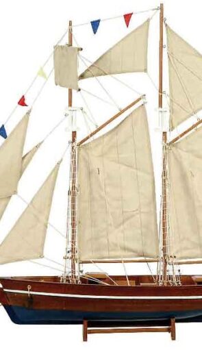 Ξύλινο Παραδοσιακό Καράβι, Χρώμα Καφέ - Μπλέ 120 x 19 x 110(h)cm