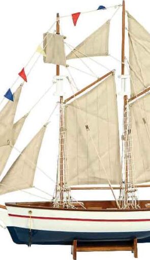 Ξύλινο Παραδοσιακό Καράβι  ,Χρώμα Λευκό - Μπλέ 150 x 23 x 136(h)cm