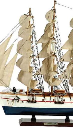 Ξύλινο Παραδοσιακό Καράβι 50 x 10 x 45 (H) cm, Χρώμα Λευκό - Μπλέ