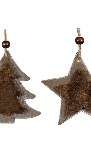 Ξύλινα Κρεμαστά Χριστουγεννιάτικα Στολίδια 9 x 9(h)cm ,Σέτ 2 Τεμαχίων