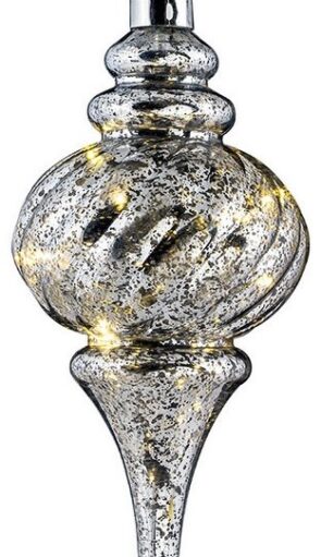 Ασημί Πλαστική Χριστουγεννιάτικη Μπάλα Με Φώς Μπαταρίας 13 x 28(h)cm