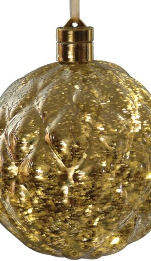 Χρυσή Πλαστική Χριστουγεννιάτικη Μπάλα Με Φώς Μπαταρίας 15cm