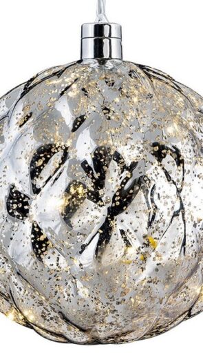 Ασημί Πλαστική Χριστουγεννιάτικη Μπάλα Με Φώς Μπαταρίας 20cm