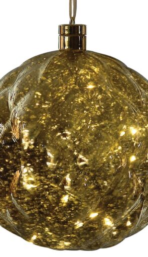 Χρυσή Πλαστική Χριστουγεννιάτικη Μπάλα Με Φώς Μπαταρίας 20cm