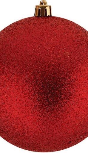 Κόκκινη Πλαστική Χριστουγεννιάτικη Μπάλα Με Glitter 8cm
