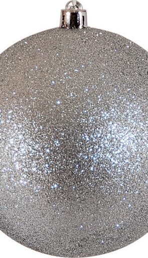 Ασημί Πλαστική Χριστουγεννιάτικη Μπάλα Με Γκλίτερ 10cm