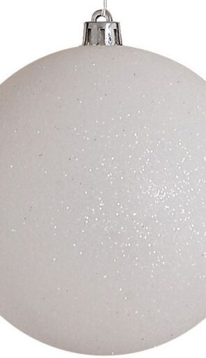 Λευκή Πλαστική Χριστουγεννιάτικη Μπάλα Με Γκλίτερ 8cm