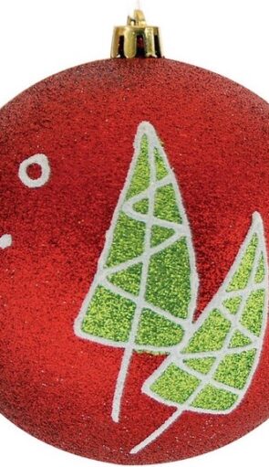 Κόκκινη Πλαστική Χριστουγεννιάτικη Μπάλα Με Glitter 10cm