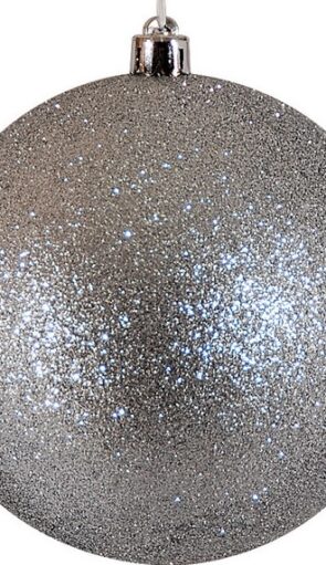 Ασημί Πλαστική Χριστουγεννιάτικη Μπάλα Διακόσμησης Με Γκλίτερ 20cm