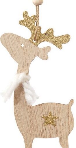 Ξύλινο Κρεμαστό Χριστουγεννιάτικο Στολίδι Με Γκλίτερ 7 x 15(h)cm