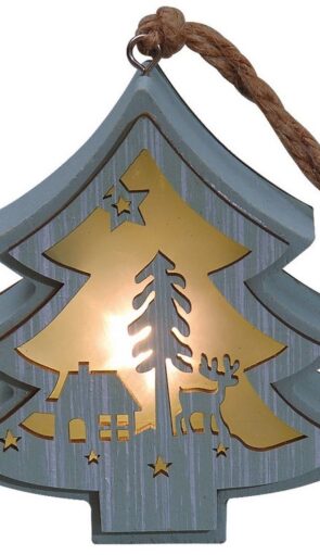 Ξύλινο Διακοσμητικό Δεντράκι Με Led Φωτισμό Μπαταρίας ,12(H) x 12cm