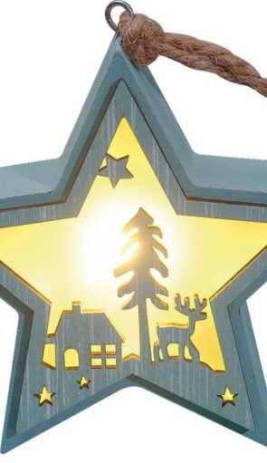 Ξύλινο Διακοσμητικό Αστέρι Με Led Φωτισμό Μπαταρίας ,12(H) x 12cm