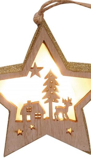 Ξύλινο Διακοσμητικό Αστέρι Με Led Φωτισμό Μπαταρίας ,12(H) x 12cm