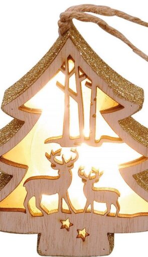 Ξύλινο Διακοσμητικό Δέντρο Με Led Φωτισμό Μπαταρίας ,12(H) x 12cm