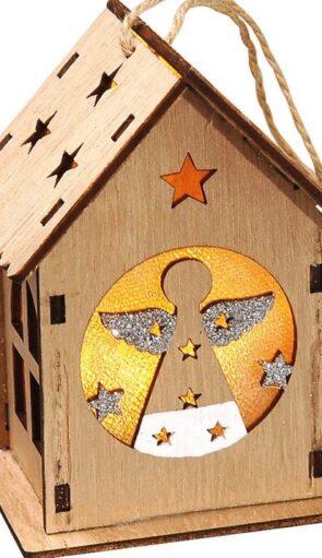 Ξύλινο Διακοσμητικό Σπιτάκι Με Led Φωτισμό Μπαταρίας ,9(H) x 7 x 6cm