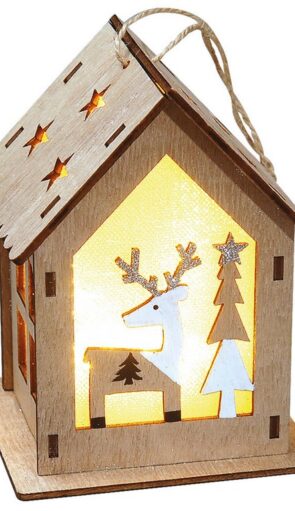 Ξύλινο Διακοσμητικό Σπιτάκι Με Led Φωτισμό Μπαταρίας ,13(H) x 9 x 8cm