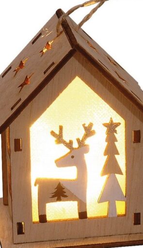 Ξύλινο Διακοσμητικό Σπιτάκι Με Led Φωτισμό Μπαταρίας ,9(H) x 7 x 6cm