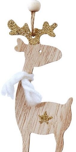 Ξύλινο Κρεμαστό Χριστουγεννιάτικο Στολίδι Με Γκλίτερ 5 x 12(h)cm