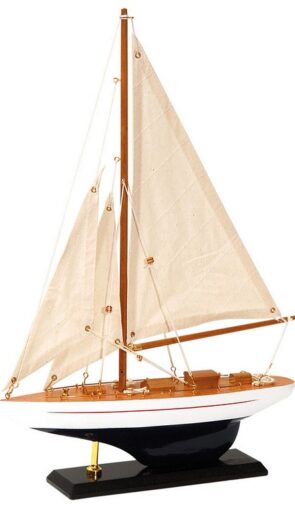 Ξύλινο Παραδοσιακό Καράβι 30 x 6,5 z 43(h)cm,Χρώμα Λευκό - Καφέ