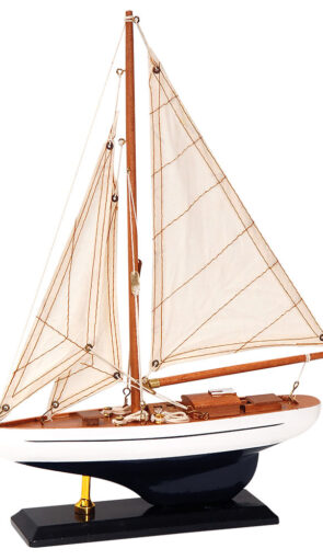 Ξύλινο Παραδοσιακό Καράβι 25 x 6 x 36(h)cm,Χρώμα Λευκό - Μπλέ