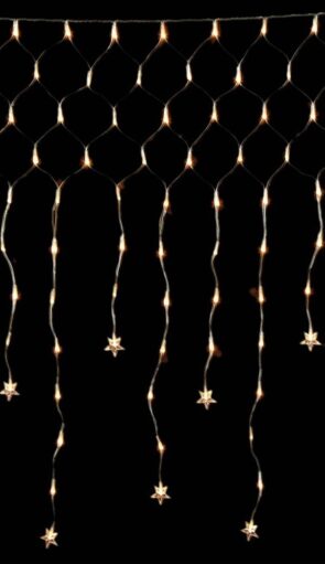 200 x 130cm, Ασύμετρη Κουρτίνα Με Επέκταση, Διάφανο Καλώδιο - Θερμό Λαμπάκι