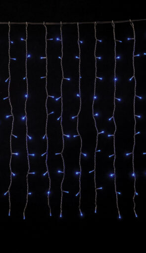 240Led Συμμετρική Κουρτίνα Με 8 Προγράμματα 200 x 100(h)cm,Διάφανο Καλώδιο/Μπλέ Λαμπάκι