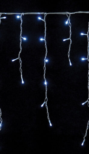 100Led Ασύμμετρη Κουρτίνα Με Επέκταση 200 x 70(h)cm,Διάφανο Καλώδιο/Λευκό Λαμπάκι