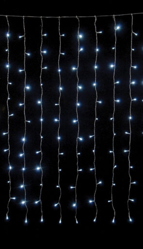 240Led Συμμετρική Κουρτίνα Με Επέκταση Πρόγραμμα Και Μετασχηματιστή 200 x 100(h)cm,Διάφανο Καλώδιο/Λευκό Λαμπάκι