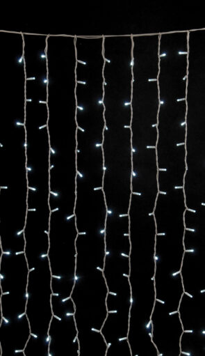 Led Συμμετρική Κουρτίνα Rubber Με Επέκταση Ip44 100 x 200(H)cm,Λευκό Καλώδιο/Λευκό Λαμπάκι