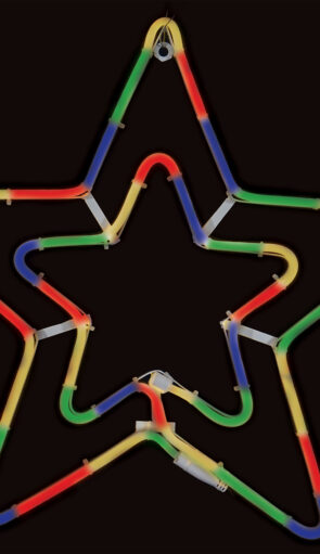 Led Διπλό Σταθερό Φωτιζόμενο Αστέρι Με Φωτοσωλήνα Πολύχρωμο Φωτισμό 55cm ,Ip44